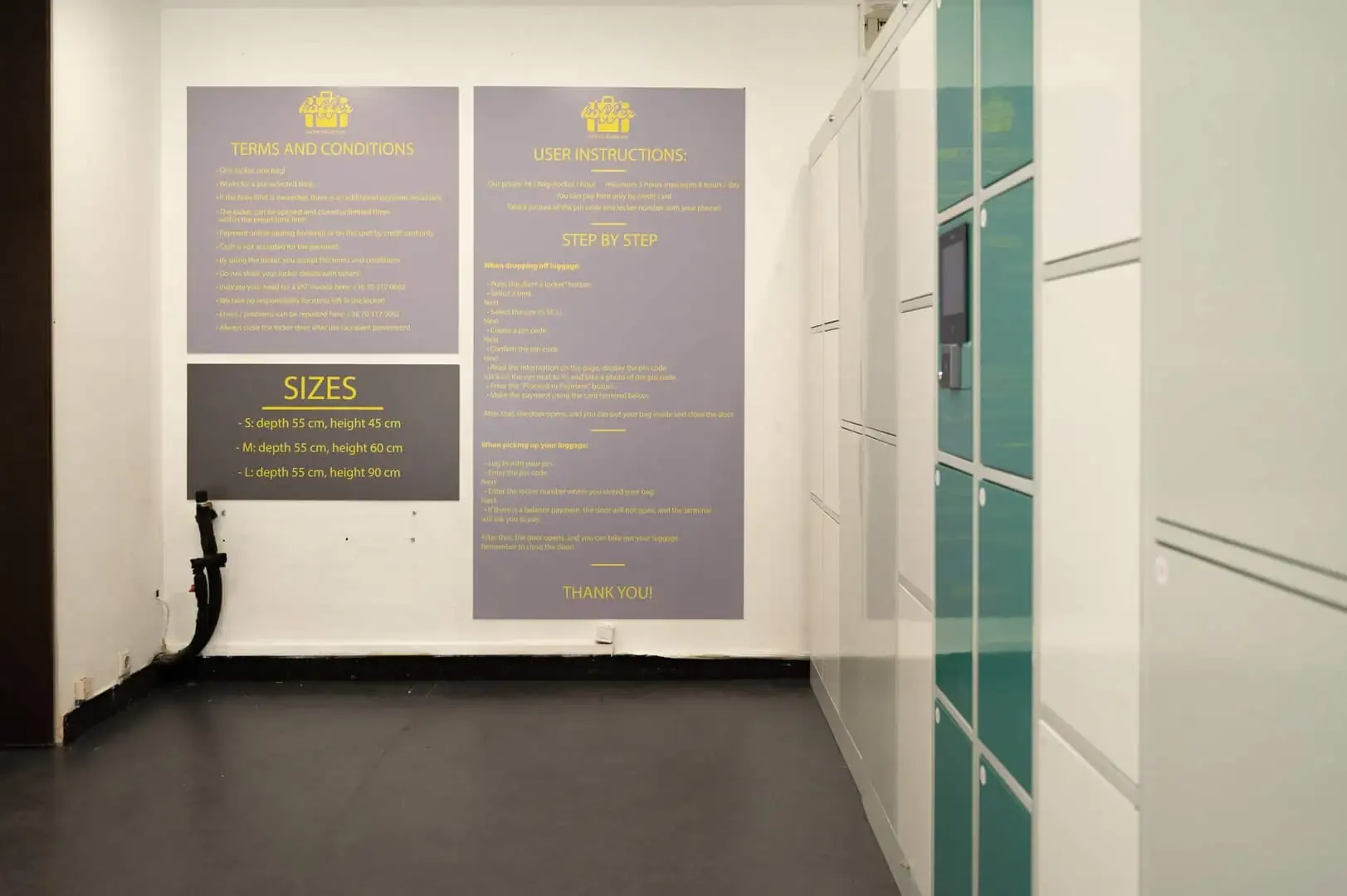 Koffer Lockers Budapest interior with instructions